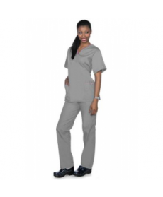 Natural Uniforms rounded v-neck two piece scrub set - Grey/pink 