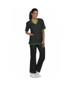 Natural Uniforms contrast two-piece scrub set - Black/lime 