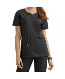 WonderFlex Patience curved notch neck scrub top - Black 