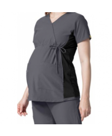 WonderWink Maternity Stretch mock wrap scrub top - Pewter 