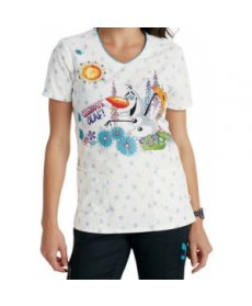 Cherokee Tooniforms Celebrate Olaf print scrub top - Celebrate Olaf 