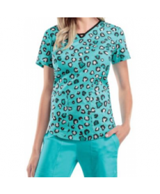 Cherokee Runway Wild About Lace keyhole neckline print scrub top - Wild About Lace 