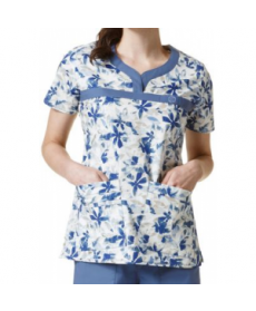 WonderFlex Blue Aire notch neck print scrub top - Blue Aire 