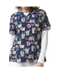 WonderWink Origins Furrever Fwends v-neck print scrub top - Furrever Fwends 