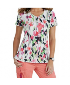 Beyond Scrubs Garden Party y-neck print scrub top - Garden Party Coral 