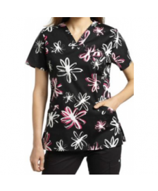 White Cross Flower Power print scrub top - Flower Power 