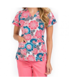 MC by Med Couture Niki Floral Getaway v-neck print scrub top - Floral Getaway 