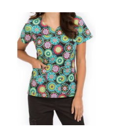 MC by Med Couture Lexi Summer Daze notch neck print scrub top ummer Daze 