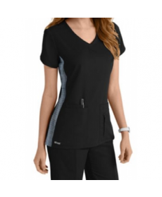 Greys Anatomy grided side panel scrub top - Black/Grid 