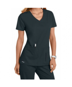 Greys Anatomy 4 pocket crossover v-neck scrub top teel 