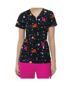 Code Happy More Flower to You print scrub top with Certainty ore Flower to You 