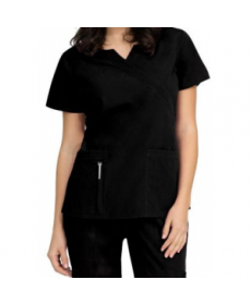 Peaches Natalie banded crossover notched neck scrub top - Black 