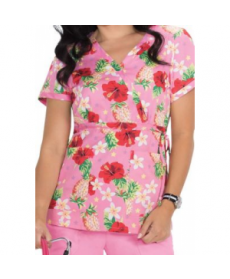 Koi Kathryn Pina Colada mock wrap print scrub top - Pina Colada 