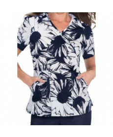 Koi Joelle Summer Sunflowers mock wrap print scrub top ummer Sunflowers 