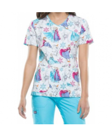 Cherokee Tooniforms Frozen Party print scrub top - Frozen Party 