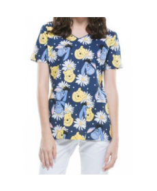 Cherokee Tooniforms Dot's Pooh and Eeyore print scrub top - Pooh and Eeyore 