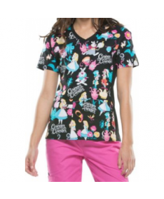 Cherokee Tooniforms Alice's Tea Party print scrub top - Alices Tea Party 