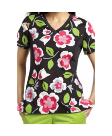 White Cross Matisse Blooms v-neck print scrub top atisse Blooms 