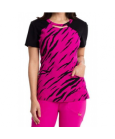 Careisma by Sofia Vergara Stay A Wild Hot Magenta keyhole  print scrub top tay A Wild Hot Magenta 