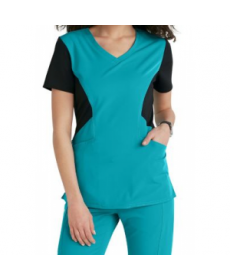 Careisma by Sofia Vergara Fearless color block scrub top - Aqua Rush/Black 