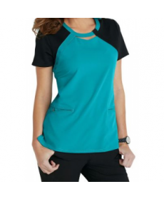 Careisma by Sofia Vergara Fearless keyhole color block scrub top - Aqua Rush/Black - 