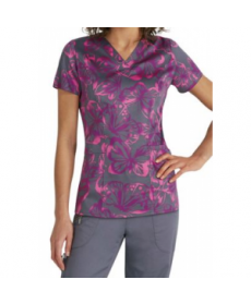 Beyond Scrubs Butterfly Purple v-neck print scrub top - Butterfly Purple 