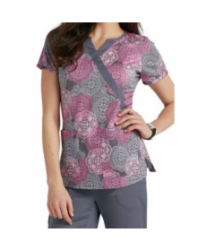 Beyond Scrubs Medallions mock wrap print scrub top edallions Crocus 