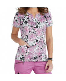 Beyond Scrubs Blossom henley print scrub top - Blossom Crocus 