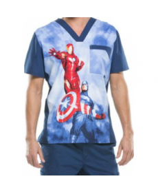 Cherokee Tooniforms Heroes mens print scrub top - Heroes 