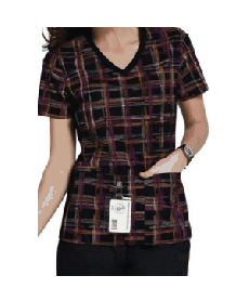 Cherokee Flexibles Paint It Plaid v-neck print scrub top - Paint It Plaid 