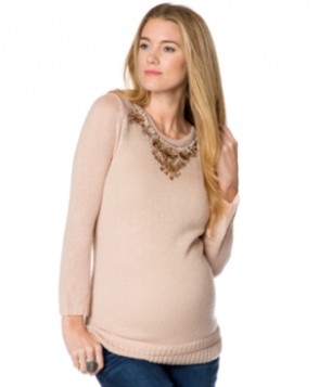 Design History Maternity Beaded Keyhole Sweater