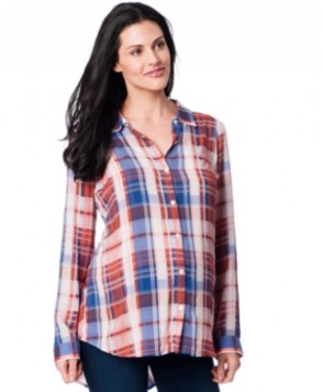 A Pea In The Pod Maternity High-Low Plaid Shirt