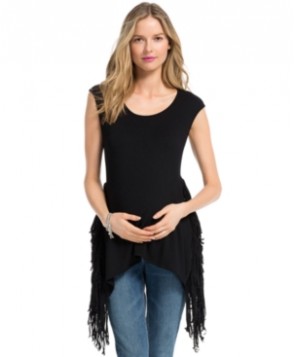 Jessica Simpson Maternity Fringed Handkerchief-Hem Top