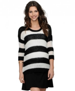 Design History Maternity Striped Three-Quarter-Sleeve Sweater