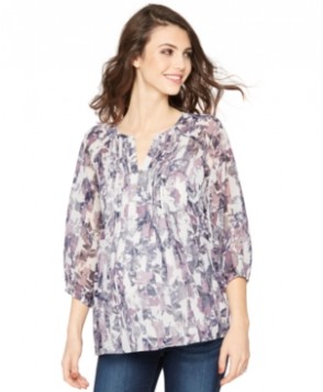 A Pea in the Pod Maternity Printed Split-Neck Blouse