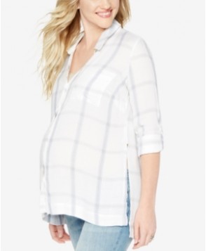 Wendy Bellissimo Maternity Plaid Button-Front Top