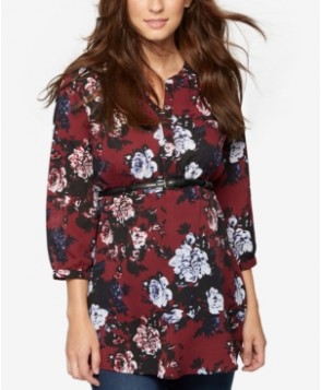 A Pea In The Pod Maternity Floral-Print Belted Tunic