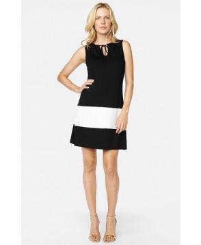 Maternal America Colorblock Tie Neck Maternity Dress