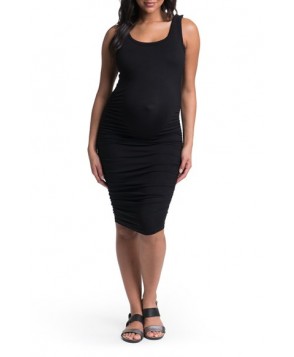 Bun Maternity Ruched Midi Tank Maternity Dress