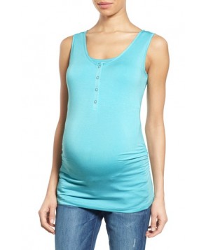 Nom Maternity Henley Maternity Tank Top/green