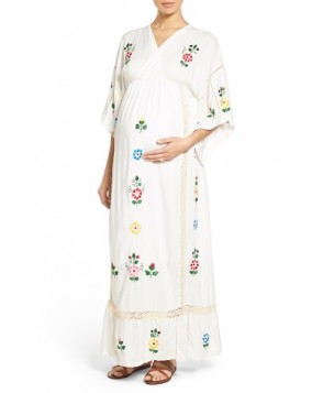 Fillyboo 'Bermain' Embroidered Maternity Kimono Maxi Dress