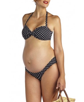 Pez D'Or Polka Dot Print Twisted Bandeau Maternity Bikini