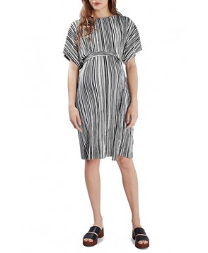 Topshop Stripe Plisse Batwing Maternity Dress - Black