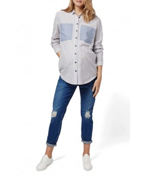 Topshop Patch Pocket Stripe Maternity Shirt - Blue