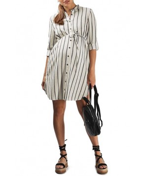 Topshop Stripe Tie Maternity Shirtdress - Ivory