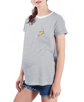 Topshop By Tee & Cake Stripe Embroidered Banana Maternity Tee