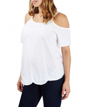 Topshop Embroidered Cold Shoulder Maternity Top- White