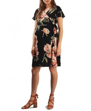 Topshop Floral Print Wrap Maternity Dress- Black