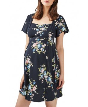 Topshop Floral Maternity Tea Dress - Blue