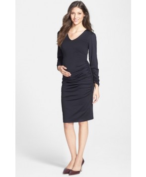 Eva Alexander London Ruched Maternity Midi Dress